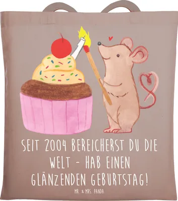 Produktbild von Mr. & Mrs. Panda Tote Bag 2004 Geburtstag - Braun Pastell - Geschenk, Glückwunsch, einkaufsshopper, Tasche, Alter, Geburtsjahr, Happy Birthday, Stoffbeutel, geliebt