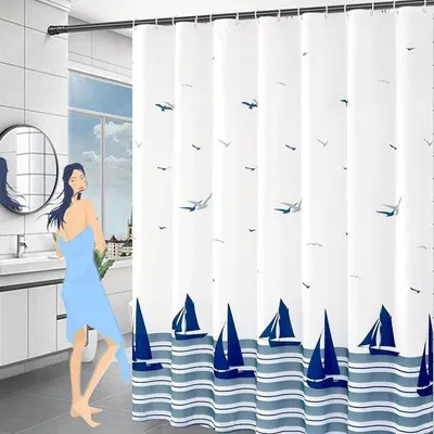 Produktbild von Famanu Duschvorhang 180 x 200 cm - Schwerer Stoff, Anti-Schimmel, Wasserdicht, Waschbar, Set mit Haken