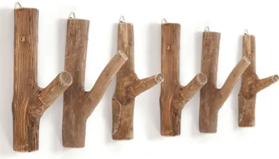 Produktbild von Garderobenhaken 6er Set LIMB | Teakholz Wurzel, Kleiderhaken Wandhaken