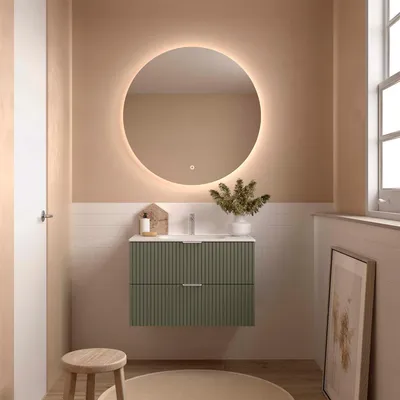 Image de Meubles de salle de bain BIBA 800, 2 tiroirs métalliques avec système de fermeture douce, GREEN FOREST, dimensions : 798 x 540 x 450 mm