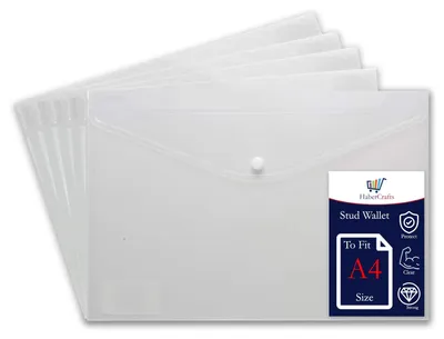 Immagine prodotto di Custodie in plastica A4 con chiusura a pressione, trasparenti, ideali per la scuola, documenti e archiviazione