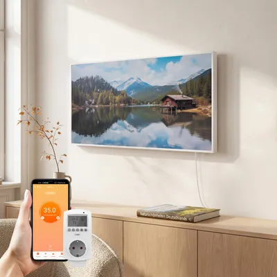 Produktbild von EMKE Infrarotheizung mit Thermostat, Bildheizung 119,5x59,5 cm 1200 W Wandmontage