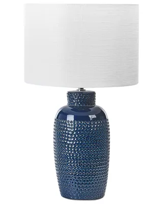 Zdjęcie produktu dla BELIANI Lampa stołowa niebieska ceramiczna 53 cm z abażurem lampka nocna ręcznie wykonana oświetlenie do sypialni salonu