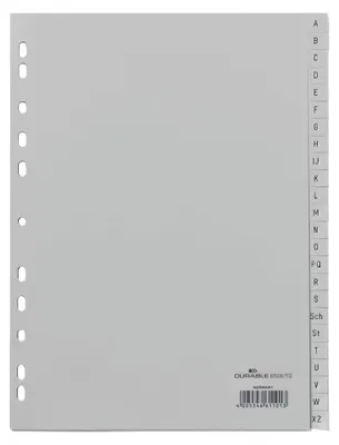 Produktbild von DURABLE Register A4 24-tlg. A-Z geprägt PP, 650810 grau