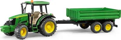 Zdjęcie produktu dla Bruder Agriculture John Deere 5115M, z przyczepą burtową, traktor, model pojazdu, model pojazdu, zabawka, 02108