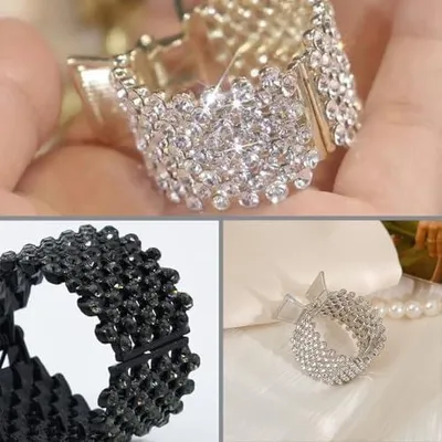 Produktbild von Strass-Haarspangen für Damen, 3 Metall-Haarspangenhalter für hohe Pferdeschwänze, rutschfest und modisch