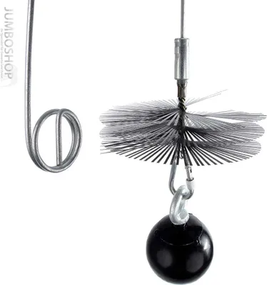 A chimney brush with a weight and a flexible rod.