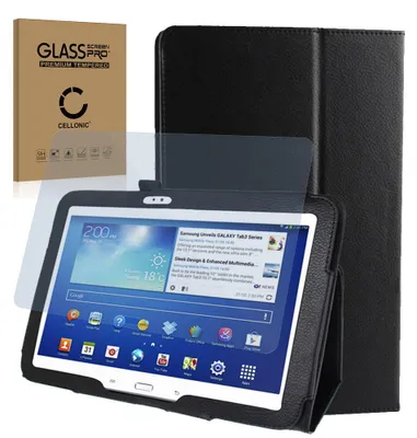 Immagine prodotto di subtel Smart Case compatibile con Samsung Galaxy Tab 3 10.1 (P5200 / P5210 / P5220) Pelle finta Custodia Borsa + Vetro protettivo Guscio Flip Cover Case nero