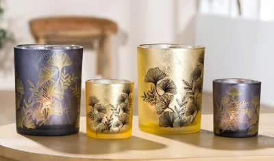 Produktbild von Gilde Glas Windlicht "Gingko" VE8 so 27616