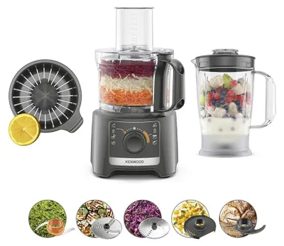 Produktbild von Kenwood MultiPro Compact FDP31.360GY, 2,1 l, Grau, Drehregler, 1,2 l, Kunststoff, Edelstahl