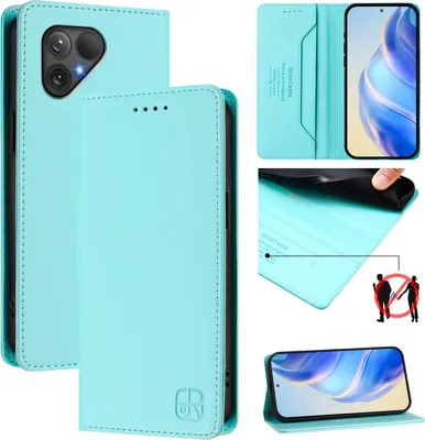 Immagine prodotto di Custodia in pelle per Fairphone 5, flip case con slot per carte, portafoglio e supporto Turchese