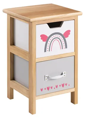 Produktbild von Kommode ESTA mit 2 Schubladen, kleines Standregal für Kinderzimmer, Nachttisch in natur lackiert