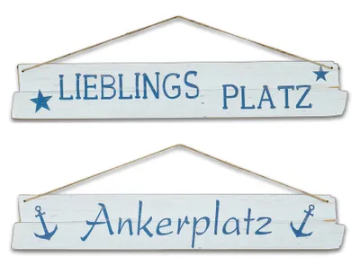 Produktbild von 2er Set Türschilder Türhänger Holz 61x10cm Lieblingsplatz Schild Maritim