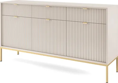 Produktbild von Masseno Kommode STELLARE 154 cm Sideboard mit 3 Schubladen und 3 Türen für Wohnzimmer Schlafzimmer Modern 154x39x83 cm Kaschmir / Kaschmir