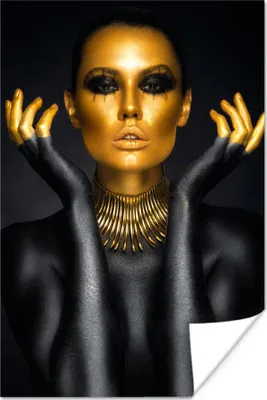 Produktbild von MuchoWow® Poster Frau - Porträt - Gold - Luxus - Schwarz 20x30 cm - Papierdruck
