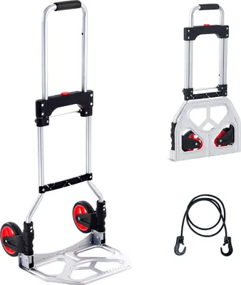Produktbild von VEVOR Sackkarre Klappbar 80kg Transportkarre aus Aluminiumlegierung und Kunststoff Stapelkarre mit verstellbarem Griff 715-930mm Faltbarer Trolley inkl. Bindeseil kompakte Größe zum Verstauen