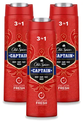 Produktbild von 3 x Old Spice Captain 3-in-1 Duschgel für Körper, Gesicht und Haar - 400 ml - Vorteilspackung - 3 Stücke