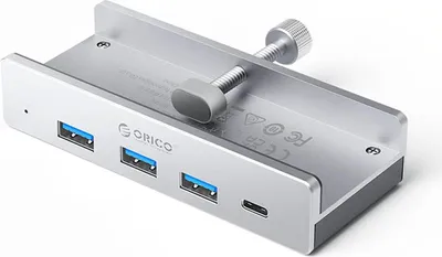 Produktbild von Orico Mh4Pc Hub Mit Klemmhalterung Usb-C / 3X Usb-A 3.0 + 1X Usb-C 3.0 - Silber