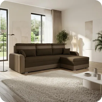 Produktbild von KomfortWelt24 Ecksofa mit Schlaffunktion und praktischem Bettkasten - Bequemer Eckcouch 214x140 cm L-Form CONDI Braun/Bronze