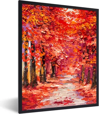 Produktbild von MuchoWow® Gerahmtes Poster Gemälde - Bäume - Herbst - Ölgemälde 60x80 cm - Poster mit Schwarzem Bilderrahmen Wandposter Rahmen Foto Bilder - Premium - Wanddeko Wohnzimmer