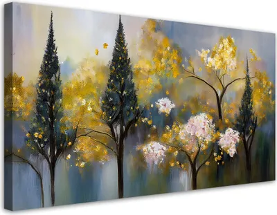 Produktbild von Leinwandbild Blühende Bäume Abstrakt Gold 80x40 Feeby Gold bild für die wand bereit zum aufhängen