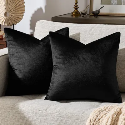 Produktbild von Set mit 2 schwarzen Samtkissenbezügen, dekorative Kissenhüllen für Wohnzimmer, Schlafzimmer, Sofa, Auto, 40 cm x 40 cm