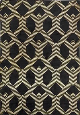 Produktbild von BELIANI Teppich Schwarz Viskose 160 x 230 cm Geometrisches Muster Gold Baumwoll-Unterseite Kurzflor Rechteckig Glamour Look Wohnzimmer Schlafzimmer