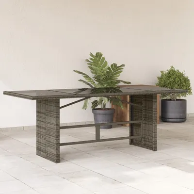 Produktbild von Gartentisch mit Glasplatte Grau 190x80x74 cm Poly Rattan