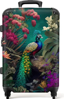 Produktbild von noboringsuitcases Hartschalenkoffer, Mittelgroß, 67x43x25 cm, 72 Liter, TSA Zahlenschloss, 4 Rollen, leichtgewichtig, intelligente Reißverschlussfächer, Pfau Federn Blumen Vogel