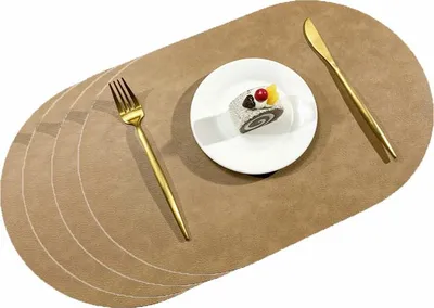 Produktbild von Tischsets Leder und Untersetzer, Platzsets Abwaschbar Rund Doppelseitig Anti-Rutsch Taschenleder Lederspitze Tischset