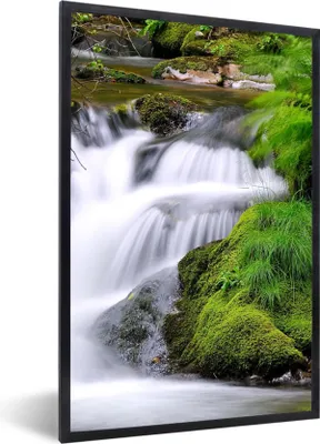 Produktbild von MuchoWow® Gerahmtes Poster Wasser - Natur - Wasserfall 40x60 cm - Poster mit Schwarzem Bilderrahmen Wandposter Rahmen Foto Bilder - Papierdruck - Wandbilder