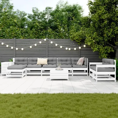 Produktbild von vidaXL 10-tlg. Garten-Sofagarnitur Weiß Massivholz Kiefer