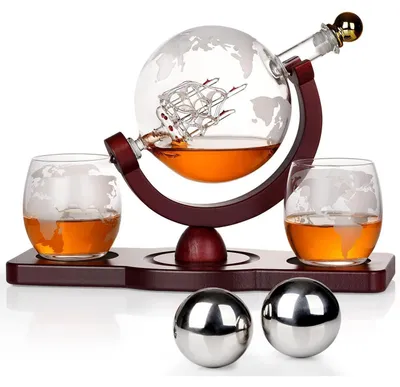 Immagine prodotto di Set da degustazione di whisky: caraffa a forma di globo, 2 bicchieri e pietre refrigeranti, capacità 850 ml