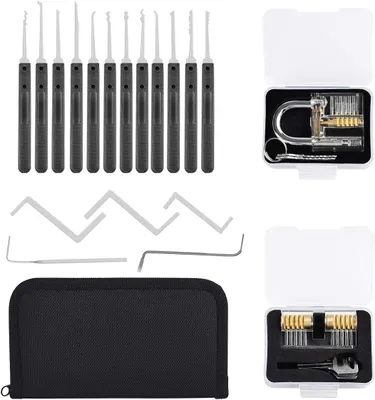 Produktbild von Lockpicking Set mit 26 Teilen, Komfort-Sicherheitswerkzeuge aus Silikon, inklusive 2 transparenten Trainingsschlössern, für Anfänger und Profis (Schwarz)