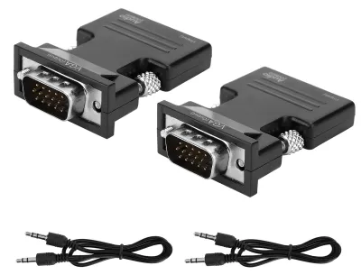 Image de 2 convertisseurs HDMI vers VGA avec câbles adaptateurs pour ordinateur et vidéo, résolution 1080P