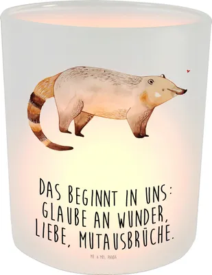 Produktbild von Mr. & Mrs. Panda Teelichthalter Nasenbär - Transparent - Geschenk, Bär, Kerzenhalter, Lustige Sprüche, Kerzen Windlicht, Nasenbären, Glas, Rüsselbär