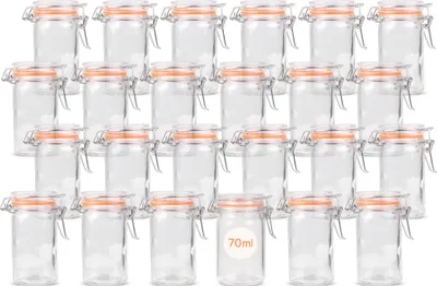 Image de Bocal en verre avec couvercle à clip, 70 ml, lot de 24