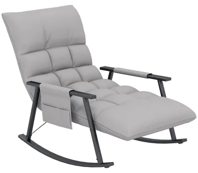 Immagine prodotto di Poltrona a dondolo - Poltrona relax - Poltrona lounge - Poltrona reclinabile - Grigio - Schienale e poggiapiedi regolabili