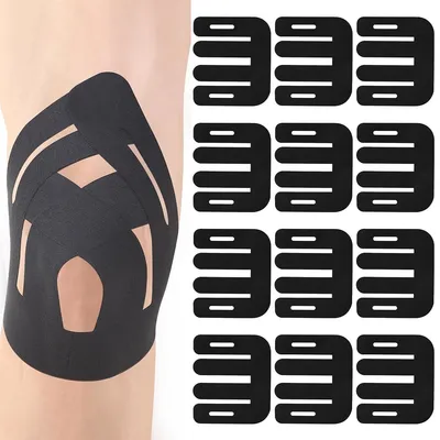 Produktbild von Knie-Kinesiologie-Tape, 12 vorgeschnittene X-förmige Sporttapes, Kniegelenkstütze, wasserfest, für Training, Fitness und Schmerzlinderung