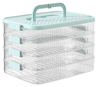 A 4-tier food container with a handle on top, shown against a white background.