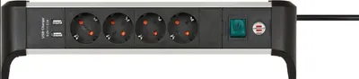 Produktbild von Brennenstuhl 1391040410, 1,8 m, Drinnen, Abgewinkelt, IP20, Schwarz, Silber, 4 AC-Ausgänge