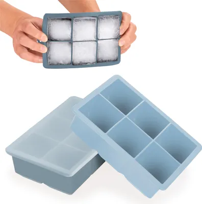 Produktbild von Blumtal Eiswürfelformen Silikon 3er Set - 6er Eiswürfelform mit Deckel - BPA-freie Silikon Eiswürfelform groß - Graublau + Graublau + Hellblau