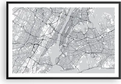 Produktbild von Gerahmtes Poster - Schwarzer Rahmen - Neu York Karte - 91,5x61 cm - Wand Bild - Wanddeko - Wandbilder - Kunstposter - Wandposter - Bilderrahmen - Bilder - Kunstdruck - Wanddekoration - P2BAA91x61-5039