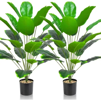 Productafbeelding van Set van 2 kunstplanten die bananenbladeren nabootsen, 90 cm hoog, voor decoratie
