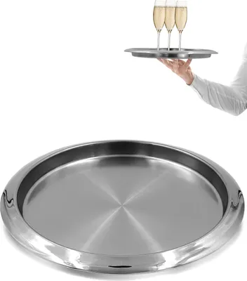 Produktbild von Profi Gastronomie Serviertablett aus rostfreiem Edelstahl - Gastrotablett, Dekotablett, Kerzentablett, Teller - rundes Tablett Ø35cm