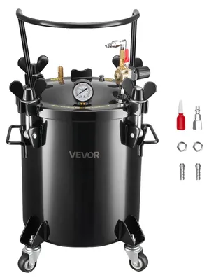 Obrázek produktu pro VEVOR tlaková nádrž na stříkací barvu, 20l ocelová tlaková nádrž se 2 přípojkami (EU/AU) pro domácí použití při umělecké tvorbě pro kutily, nádrž na barvu s velkým průměrem a 4 válečky