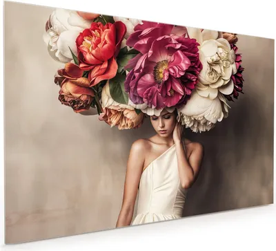 Produktbild von Küchenrückwand Spritzschutz Glas mit Motiv Blumenhut Portrait 40 x 40 cm
