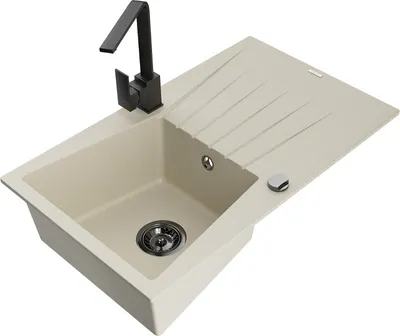 Produktbild von Mexen Cesar 1 Becken-Granitspüle mit Abtropffläche und Mischbatterie Rita, Beige - 6514-69-670300-70