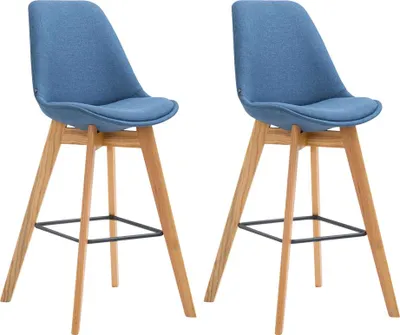Produktbild von 2er Set Barhocker GIKAR - Stoff Blau 48x56x112 cm | Barstuhl Mit Lehne Tresenhocker Tresenstuhl Kneipenhocker Kneipenstuhl
