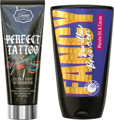 Imagen del producto de "Tan Desire: Tatuaje perfecto para un bronceado ideal. Además, ¡recibe gratis un bronceador "Wild Tan Fancy Vanilla"!"